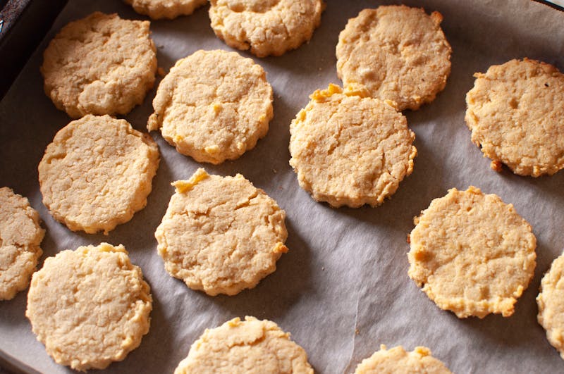 Freshly baked golden honey butter biscuit